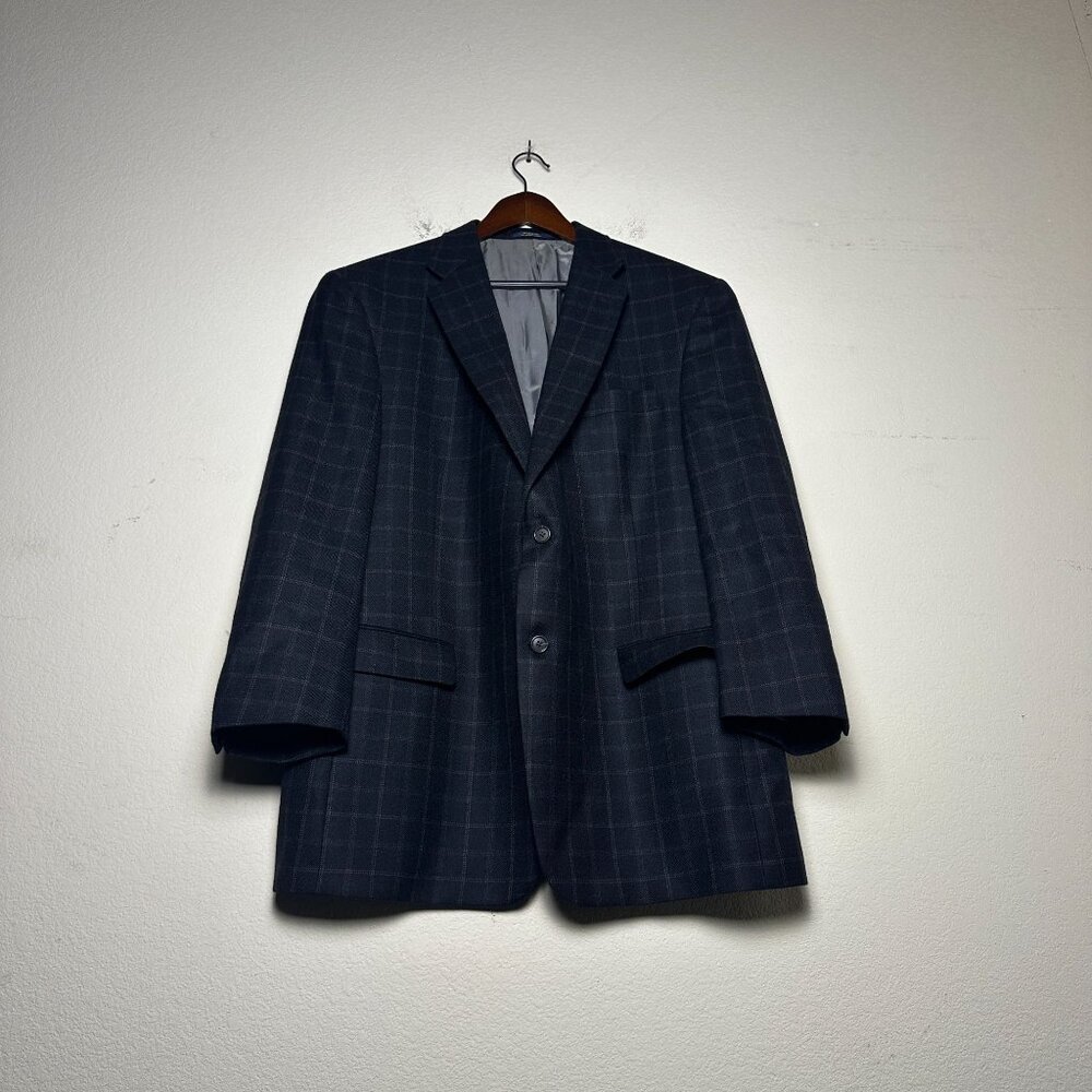 Nordstrom Wool Navy Blazer Coat Jacket Men 42L Blue Formal Windowpane Classic